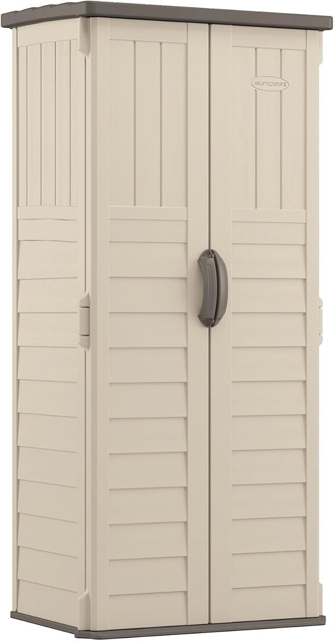 Suncast Vertical Outdoor Storage Shed with All-Weather Construction, Vanilla