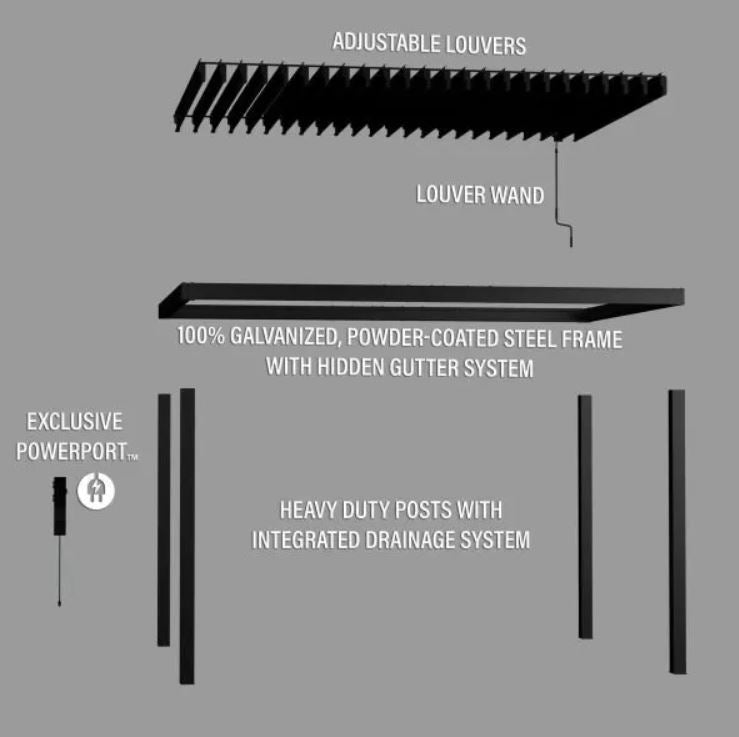 14×10 Sarasota Steel Louvered Pergola