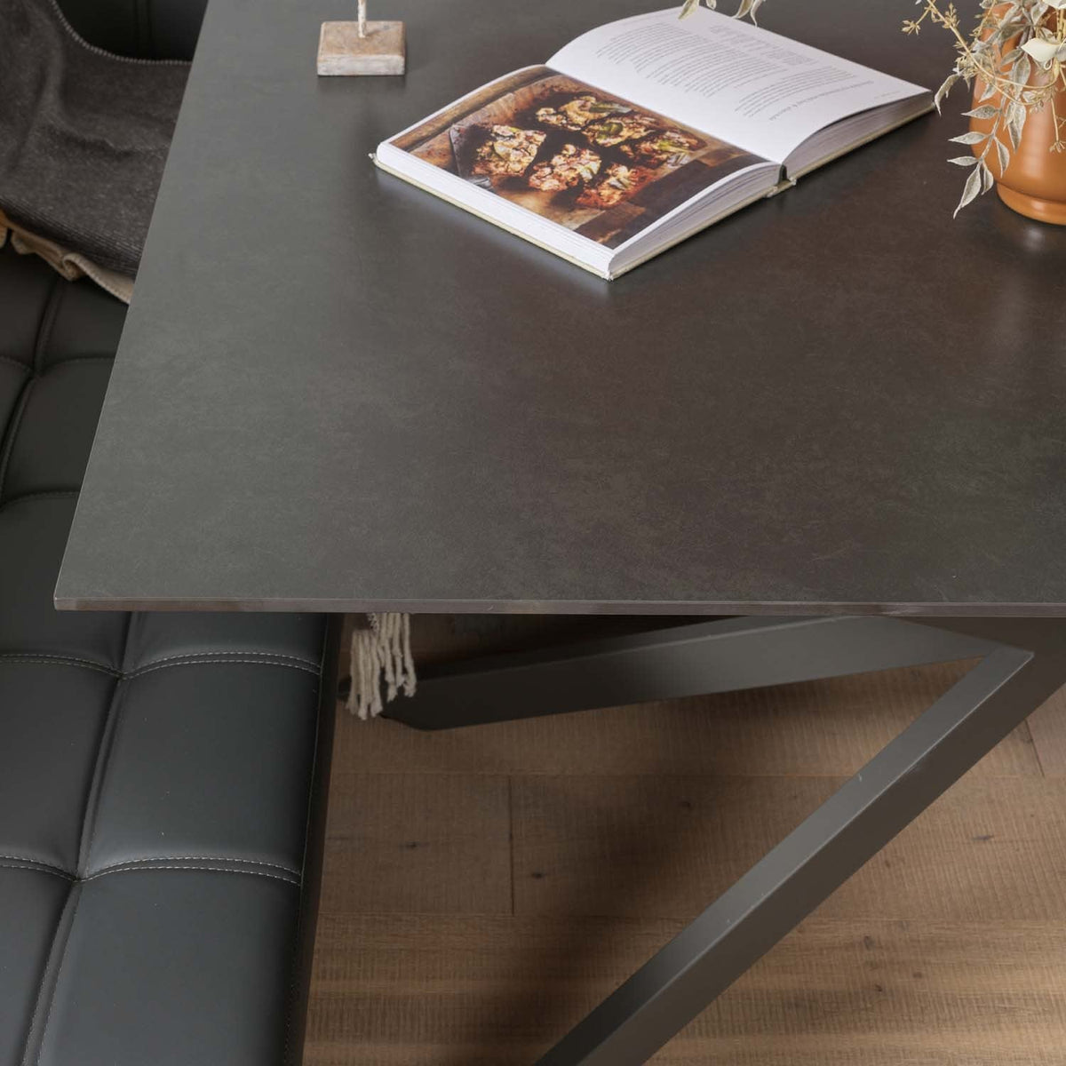 Saturn 150cm Dining Table Dark Grey & Rubix Corner Bench in Grey