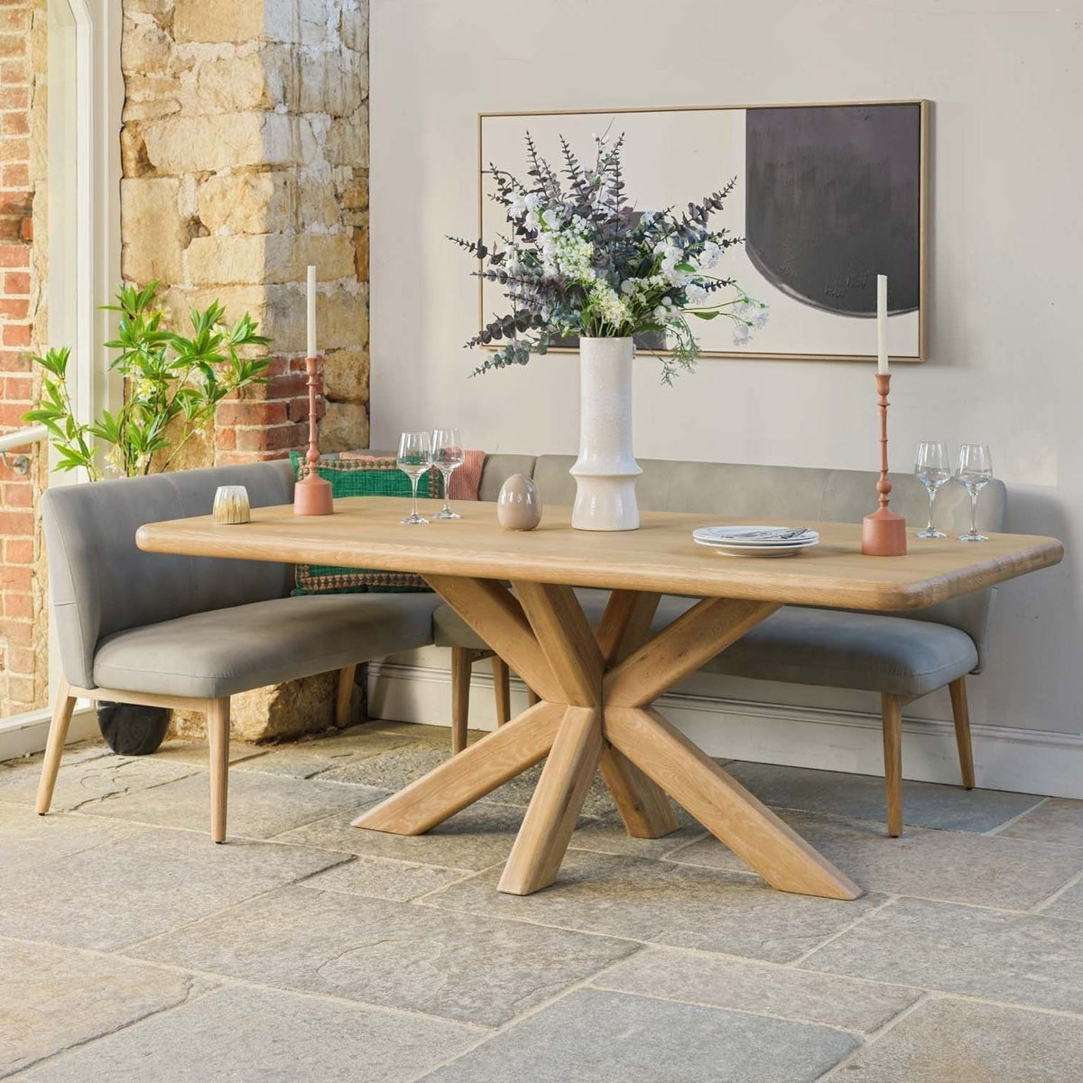 Fairmile 200cm Dining Table with Fairmile Corner Bench & Low Bench - RHF