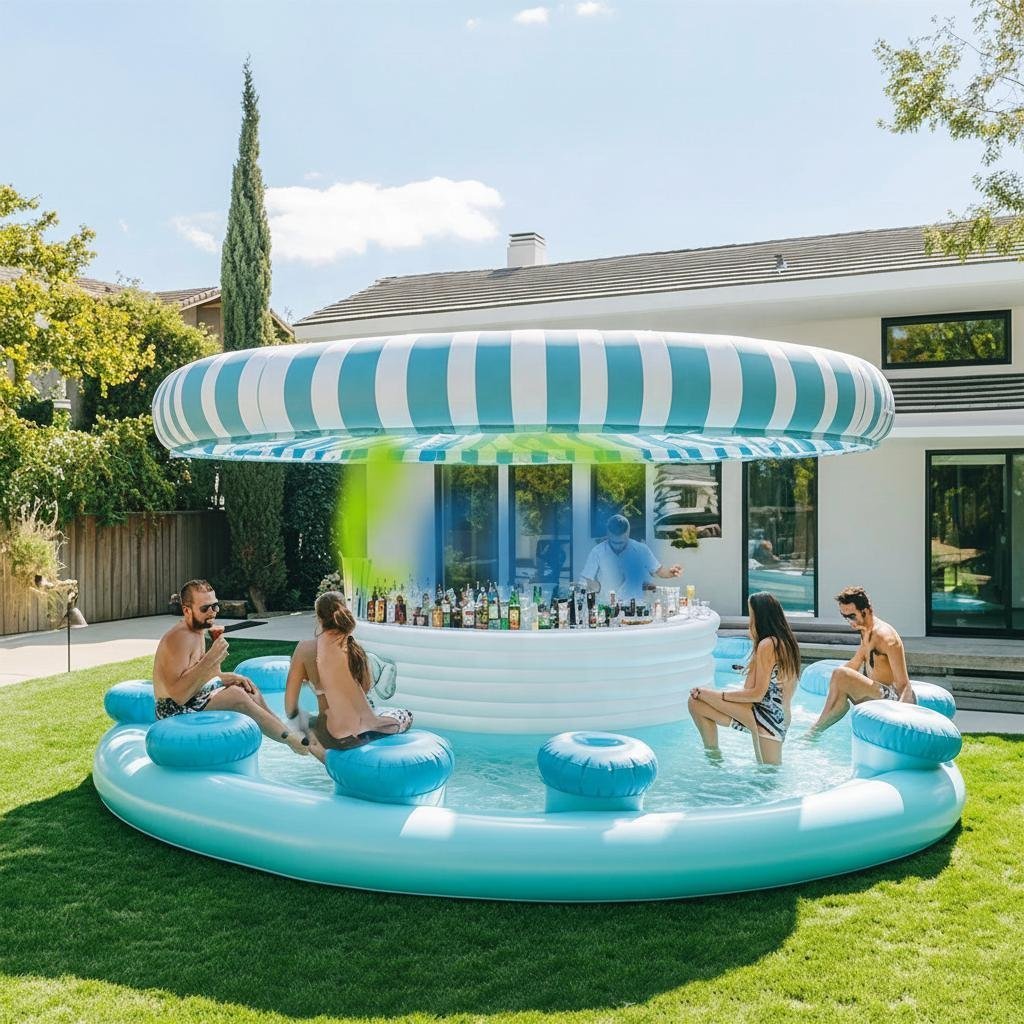 Family Party Backyard Inflatable Pool Bar Water Floating Bar Tent House Combo Swimming Pool Blow up Water Pool Bars For Outdoor yijia
