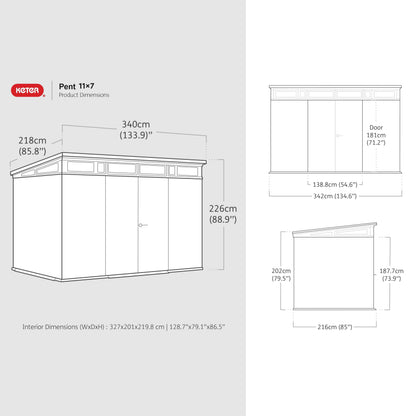 Keter 3.4 x 2.1 m Outdoor Garden Storage Shed with Lockable Double Doors
