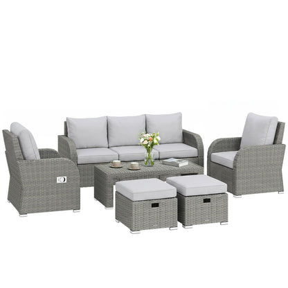 Outsunny 7 Seater Rattan Garden Furniture Set with Reclining Chairs