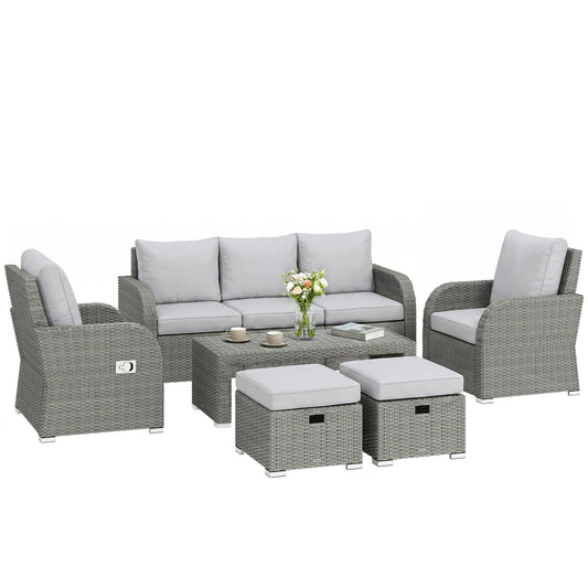 Outsunny 7 Seater Rattan Garden Furniture Set with Reclining Chairs