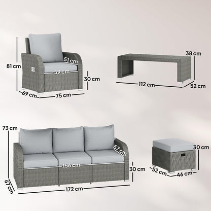 Outsunny 7 Seater Rattan Garden Furniture Set with Reclining Chairs