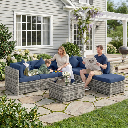 Outsunny 8-Piece Modular Rattan Corner Sofa Set with Glass Coffee Table