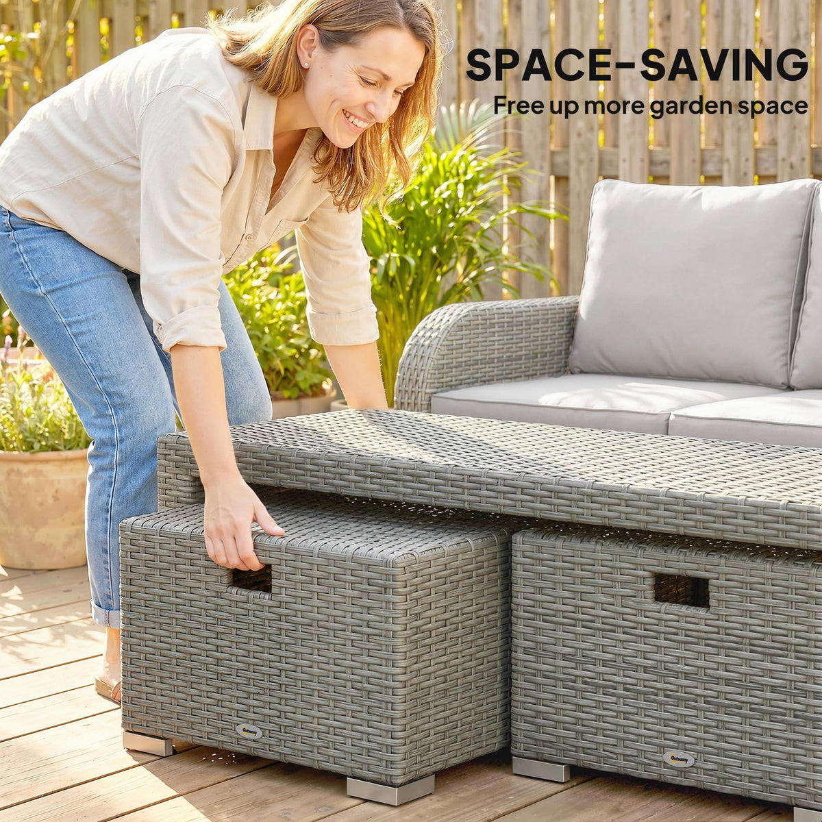 Outsunny 7 Seater Rattan Garden Furniture Set with Reclining Chairs