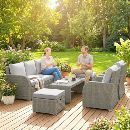 Outsunny 7 Seater Rattan Garden Furniture Set with Reclining Chairs
