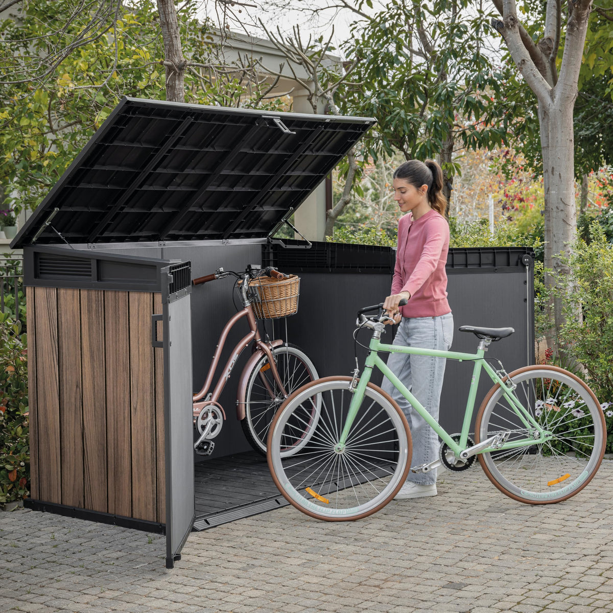 Keter 2020 L Large Outdoor Horizontal Storage Shed with Lockable Doors