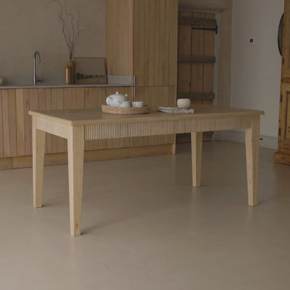 Raleigh Whitewash Oak Rectangular Dining Table Set - 6 Seater - Freya Sand Dining Chairs - Whitewash Oak Legs