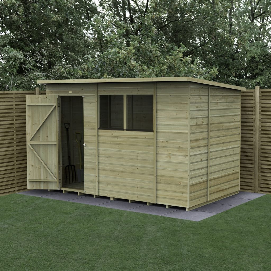 10 x 6 Beckwood Pent Shed with 2 Windows &amp; Double Doors