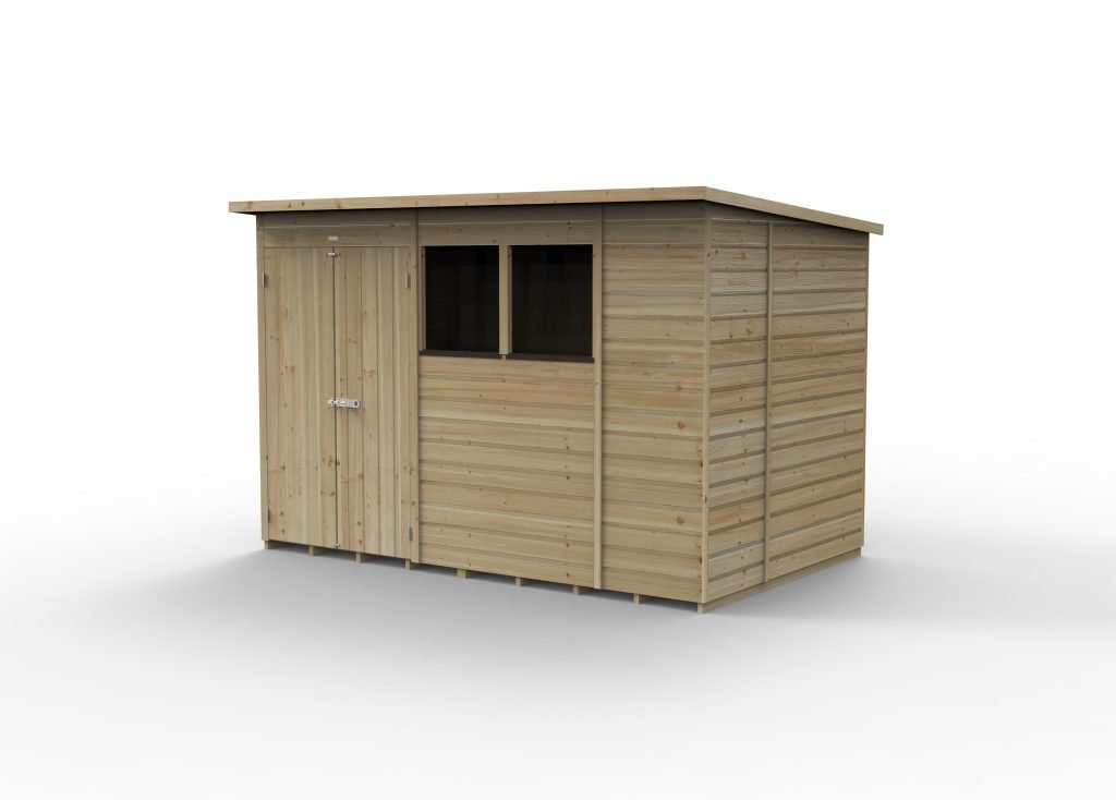 10 x 6 Beckwood Pent Shed with 2 Windows &amp; Double Doors