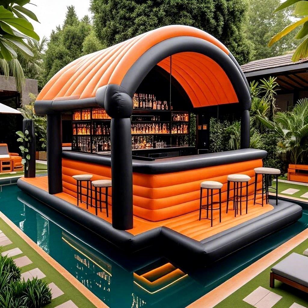 Family Party Backyard Inflatable Pool Bar Water Floating Bar Tent House Combo Swimming Pool Blow up Water Pool Bars For Outdoor yijia