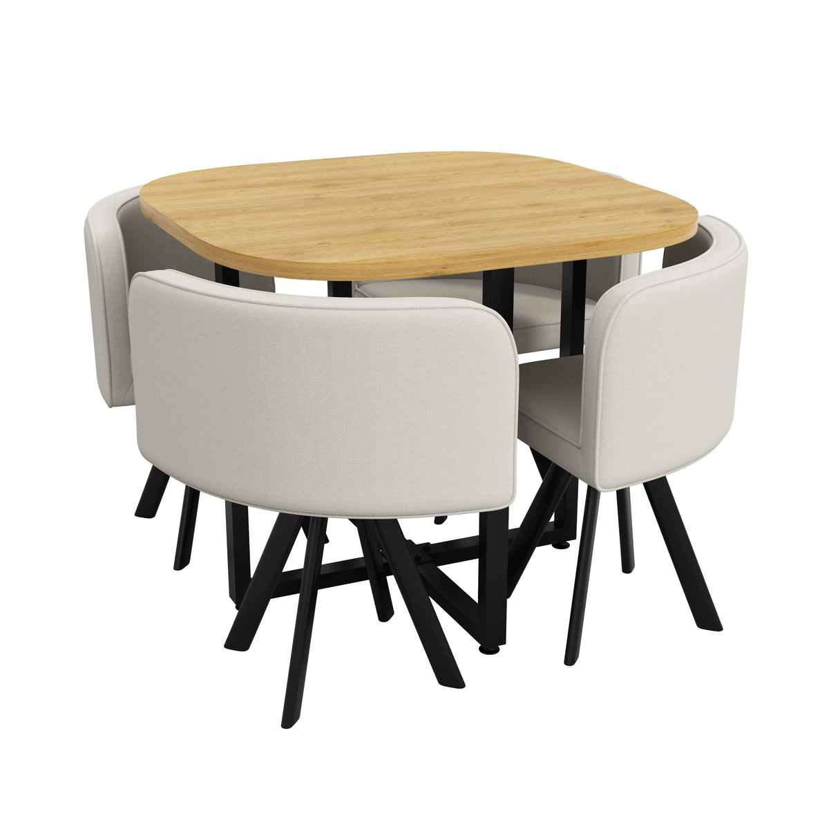 Dining Table Set 4 Chairs Square 85x85 Oak Table Beige Chairs