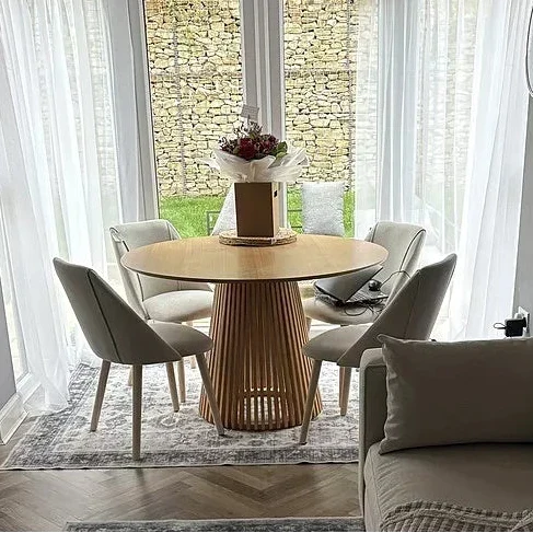 Willow Pale Oak Dining Table Set - 4 Seater - Freya Sand Dining Chairs - Whitewash Legs