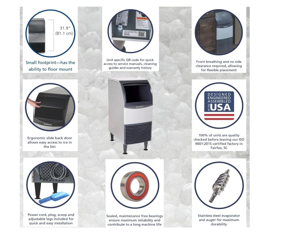 Scotsman Undercounter Nugget Ice 15" Ice Maker - 99 lb/Day, 36 lb Storage Bin