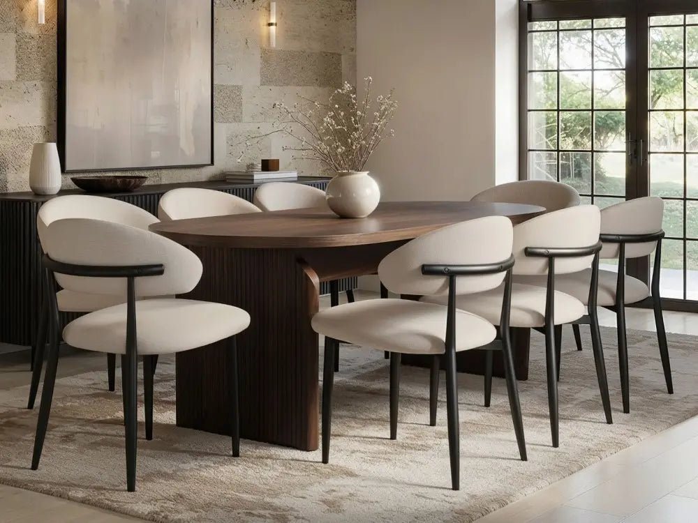 SOLACE+CO Varm & Cyra Black Dining Table Set with Beige Chenille Chairs Table + 4 Chairs