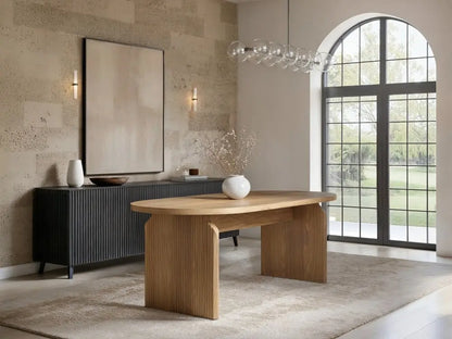SOLACE+CO Varm Ribbed Oval Dining Table & 2 Bench Set Oak
