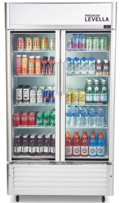 16.0 CuFt Commercial Display Refrigerator 2-Glass Door Merchandiser in Silver with 8 Adjustable Wire Shelves