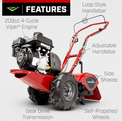 EARTHQUAKE Victory Rear Tine Tiller 209cc 4-Cycle Viper Engine Model 39381 Red/Black