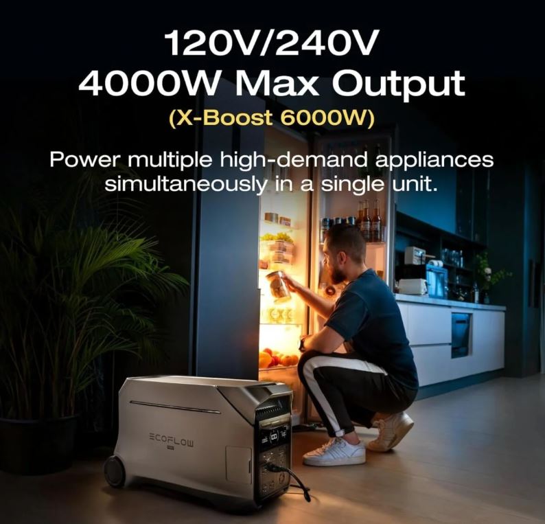 EcoFlow DELTA Pro 3 Portable Power Station with 4000W Output, 120/240V Split-Phase, LFP Battery, and X-Stream Fast Charging
